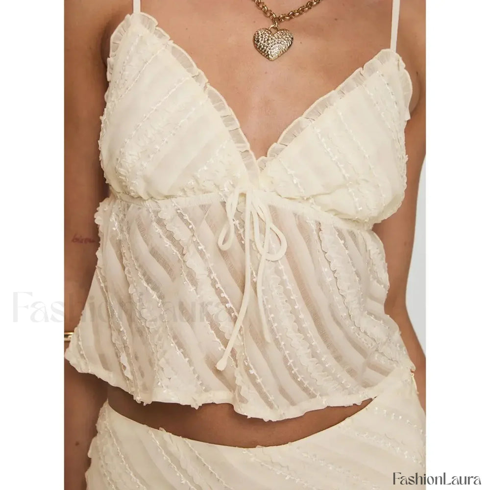 Sheer Beach Bow Tie Crop Top