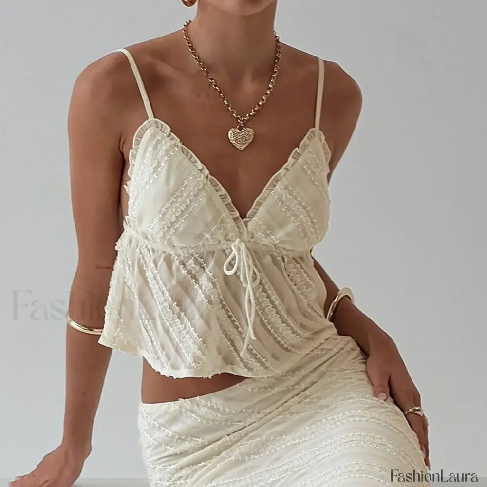 Sheer Beach Bow Tie Crop Top