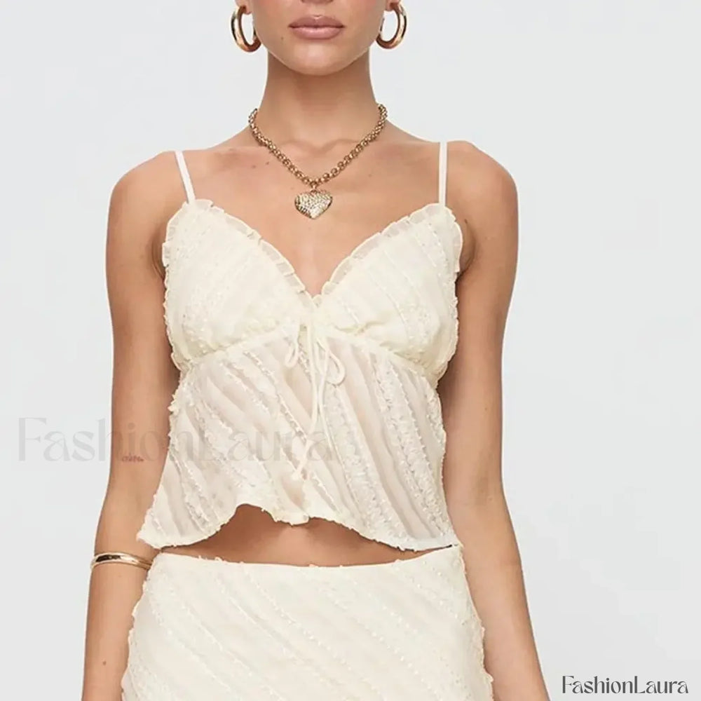 Sheer Beach Bow Tie Crop Top WHITE / S