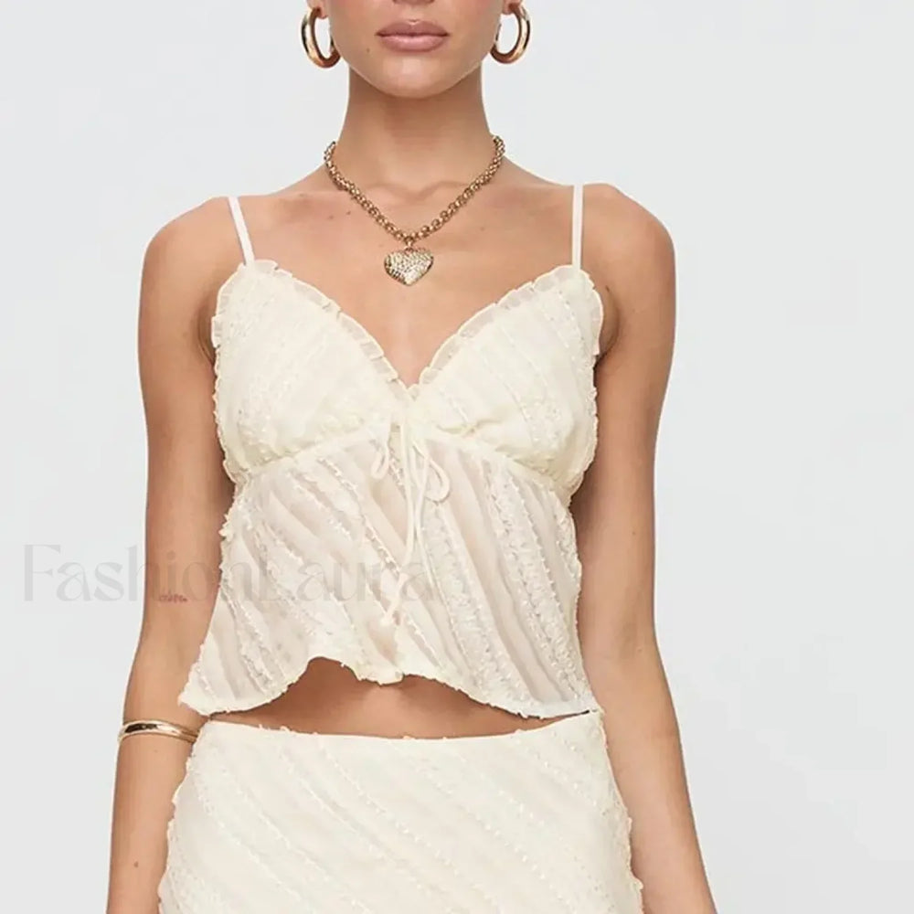 Sheer Beach Bow Tie Crop Top WHITE / S