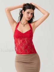 Sheer Floral Halter Crop Top