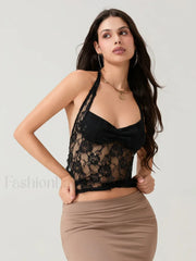 Sheer Floral Halter Crop Top