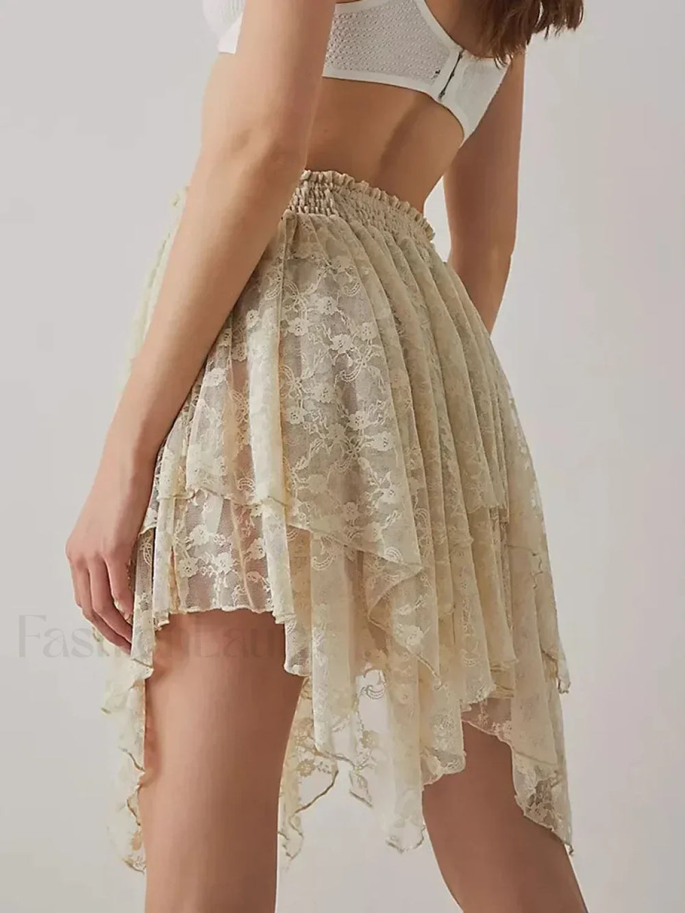 Sheer Floral Lace Mini Skirt Ivory / S