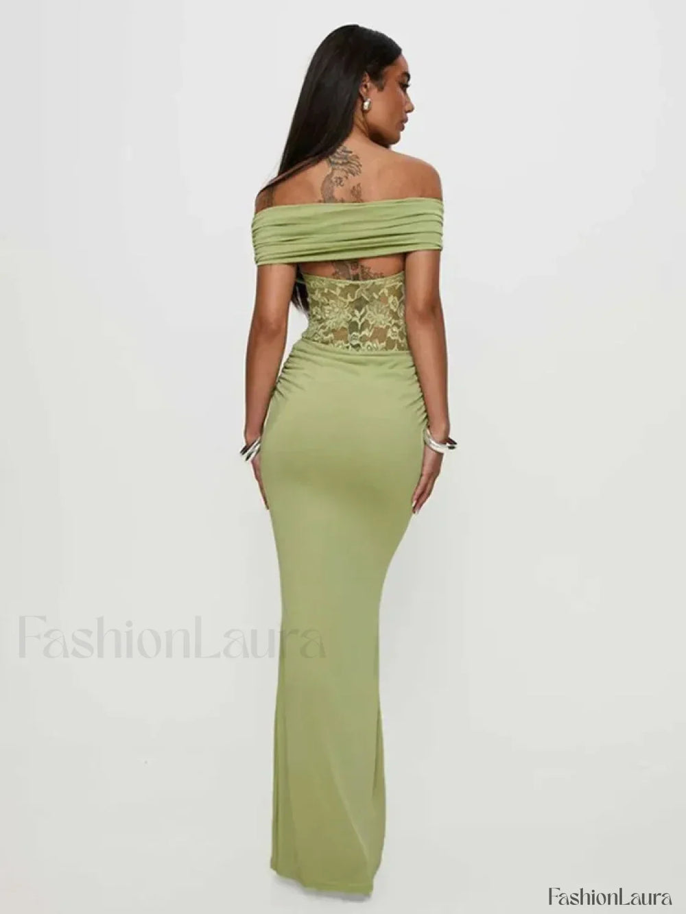 Sheer Green Strapless Maxi Dress