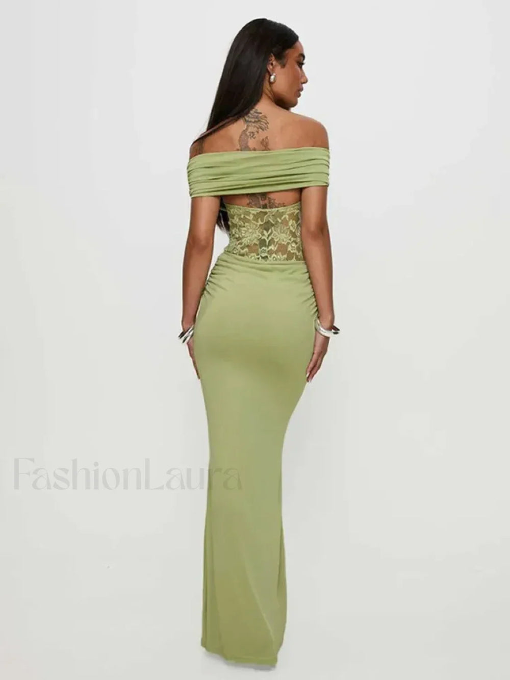 Sheer Green Strapless Maxi Dress