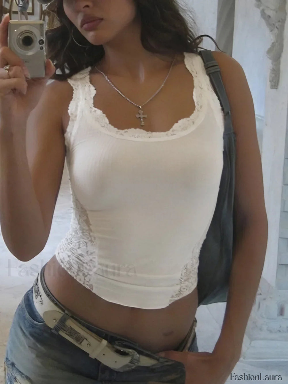 Sheer Lace Graceful Patchwork Tank Top Tank Tops & Camis