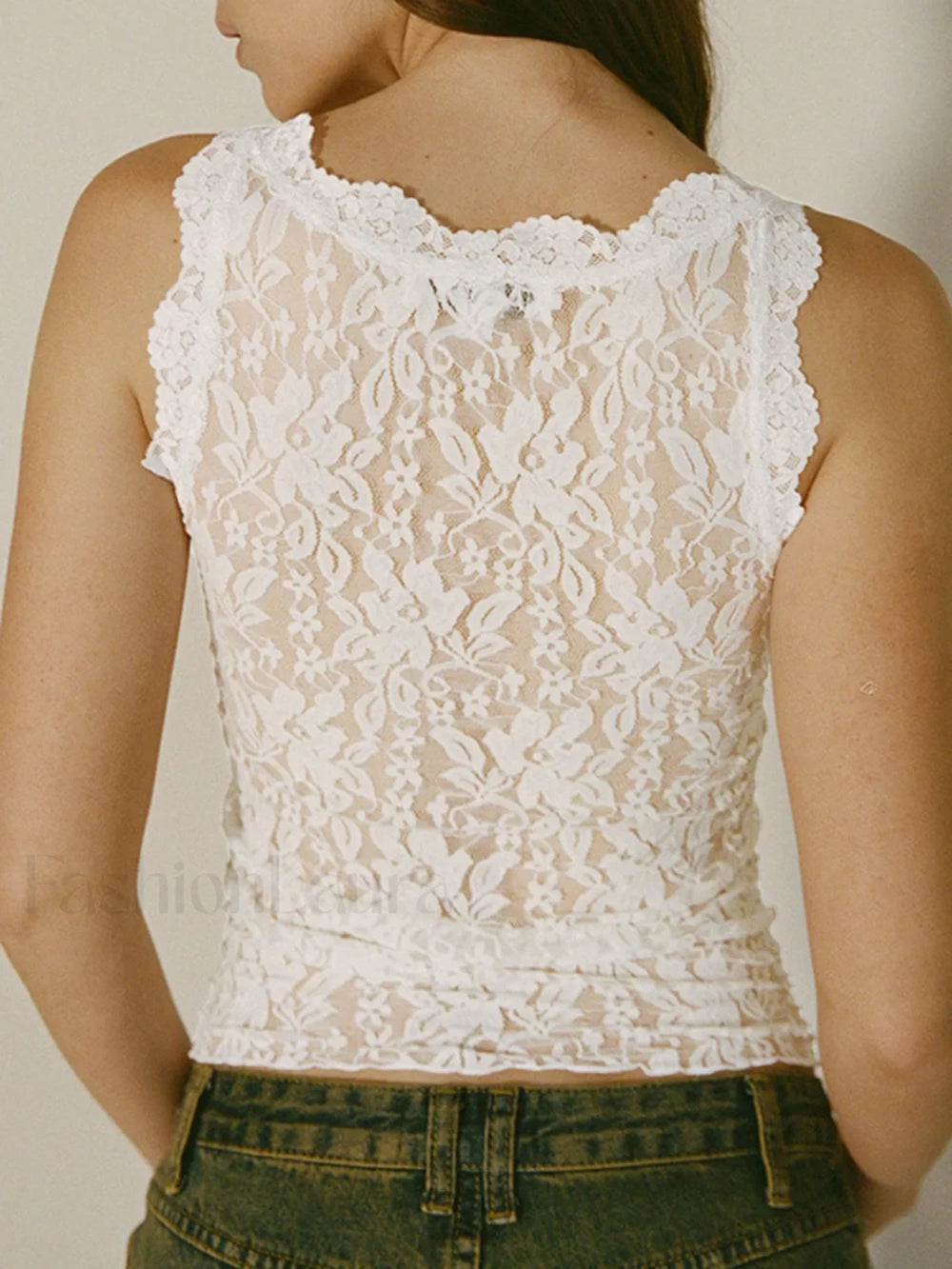 Sheer Lace Graceful Patchwork Tank Top White / S Tank Tops & Camis