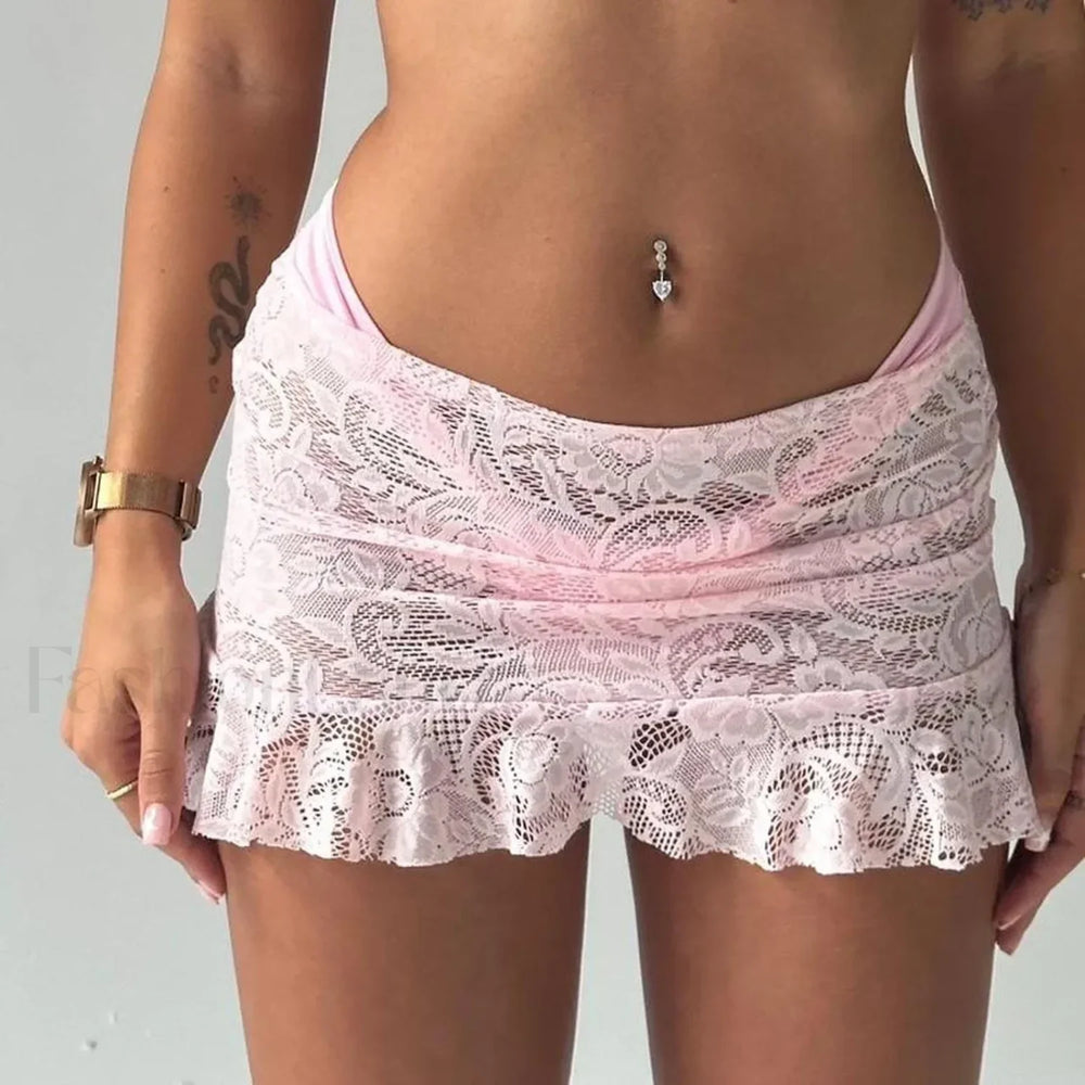 Sheer Lace Mermaid Skirt Pink / S