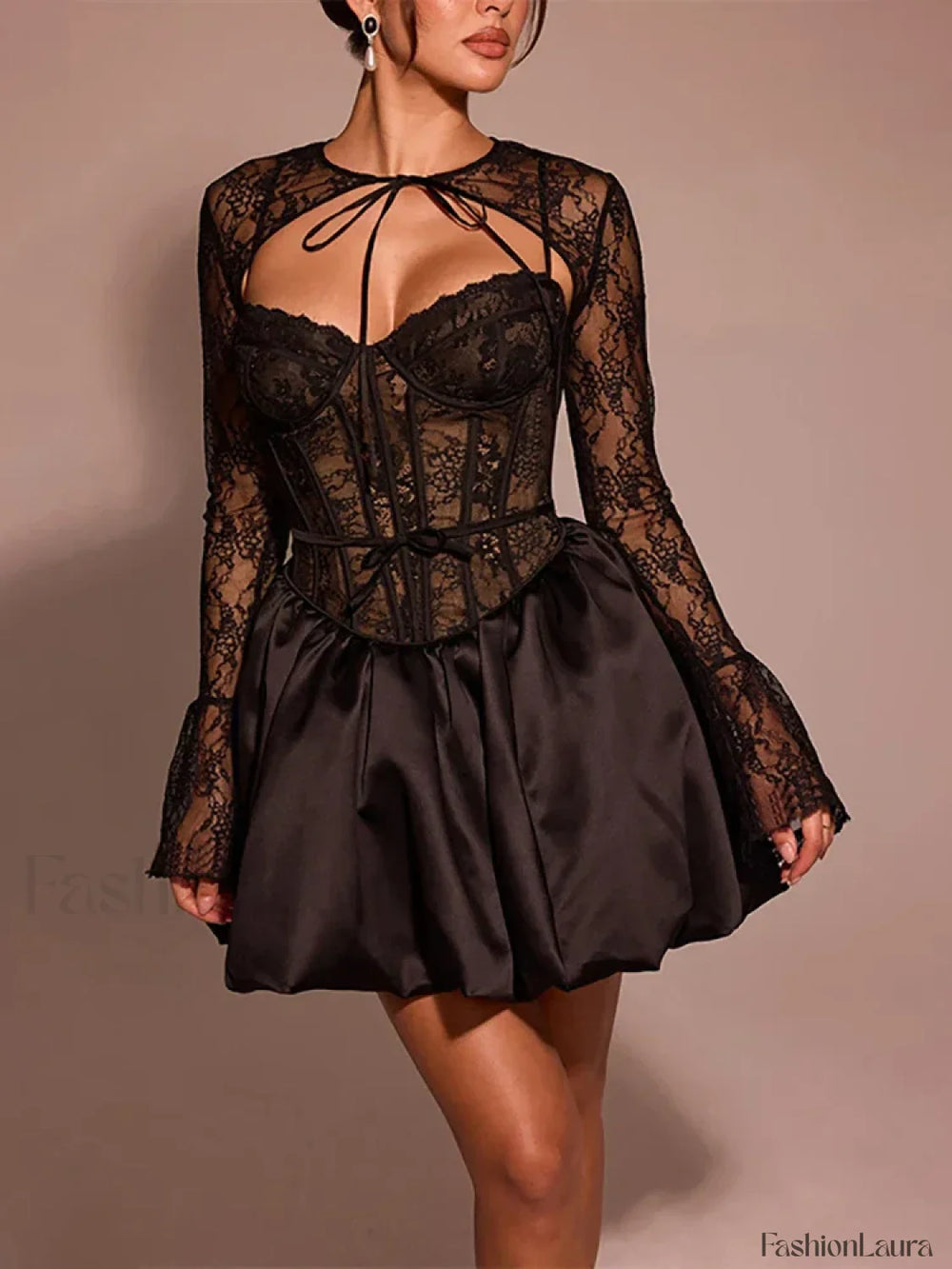 Sheer Lace Two Piece Mini Dress