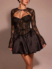 Sheer Lace Two Piece Mini Dress