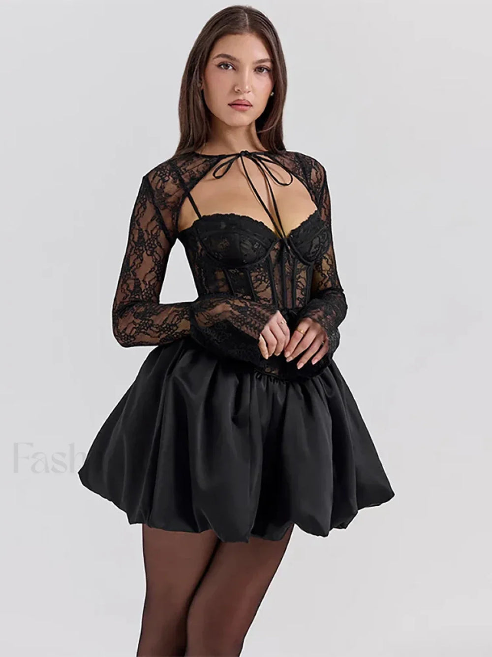 Sheer Lace Two Piece Mini Dress