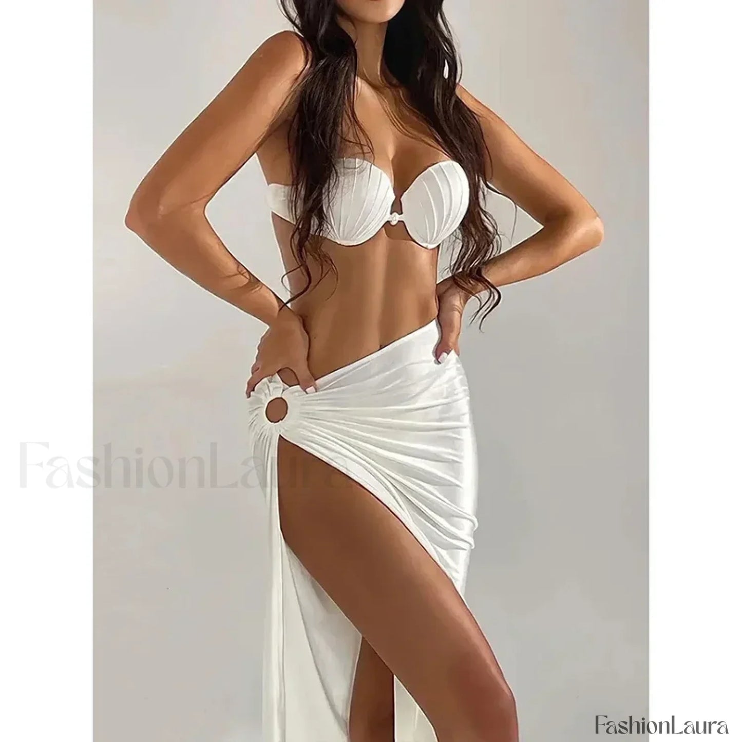 Shell Beaded High Fork Three Piece Set WHITE / S