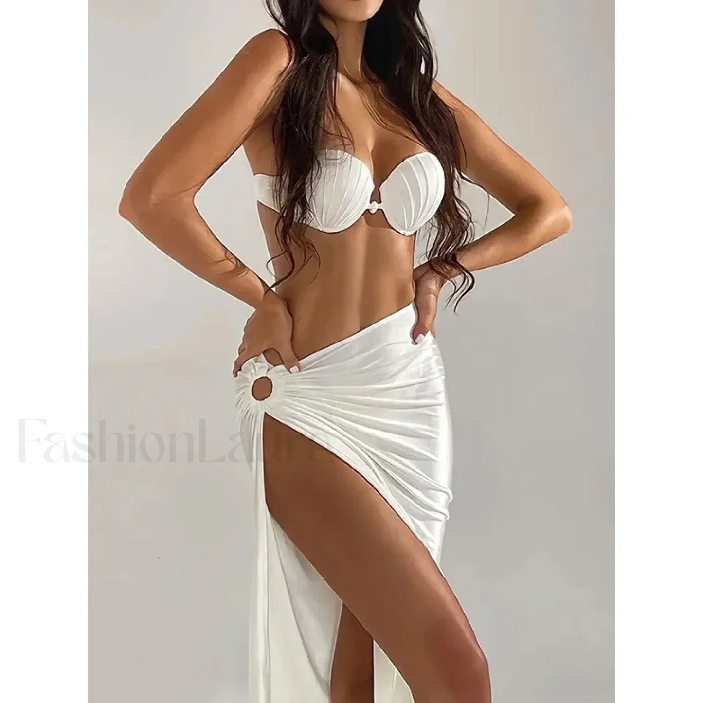 Shell Beaded High Fork Three Piece Set WHITE / S