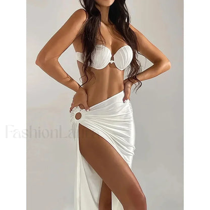 Shell Beaded High Fork Three Piece Set WHITE / S