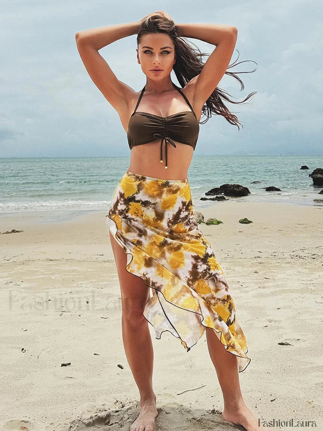 Shirring Print Three Piece Set