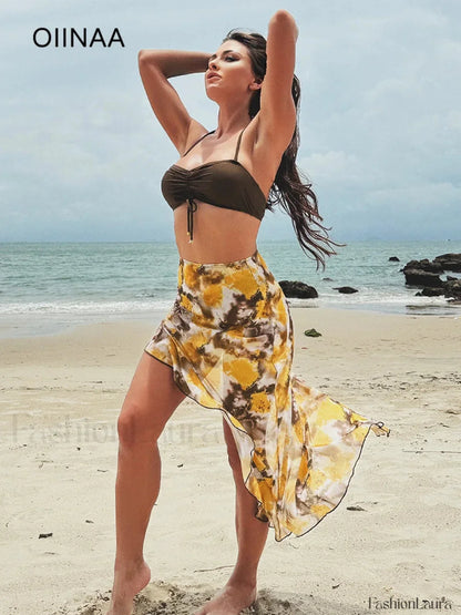 Shirring Print Three Piece Set