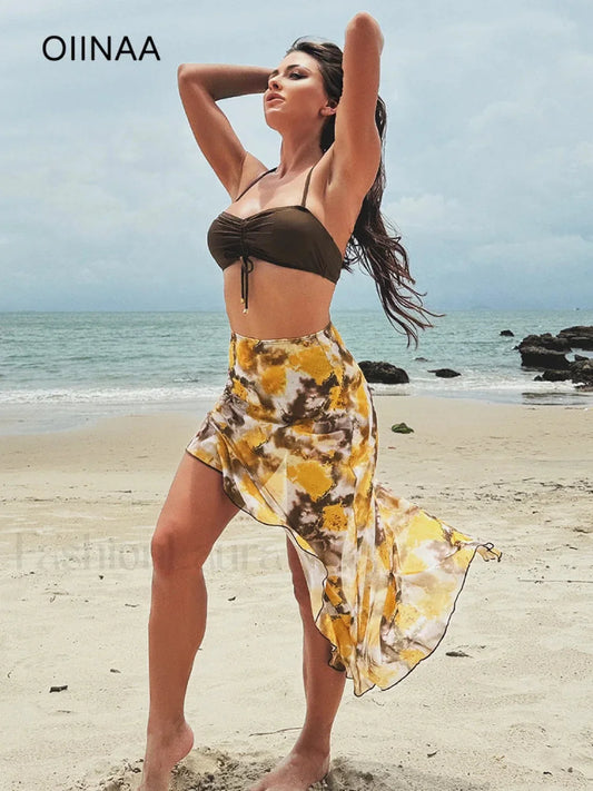 Shirring Print Three Piece Set