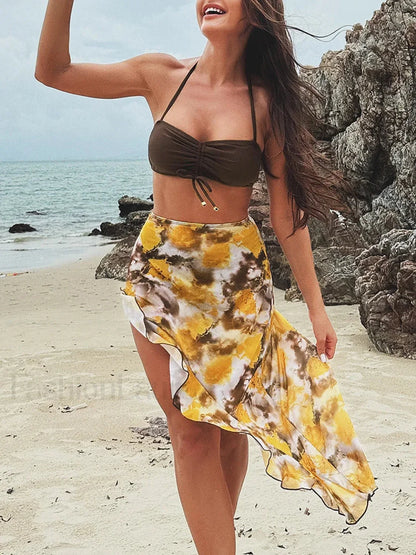 Shirring Print Three Piece Set