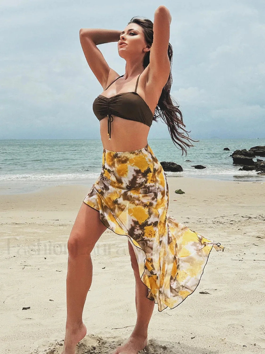 Shirring Print Three Piece Set as picture / S