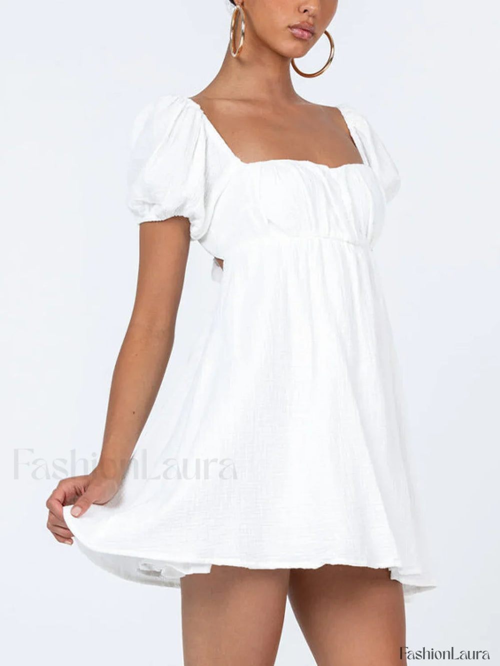 Short Puff Sleeve Square Neck Mini Dress Mini Dresses