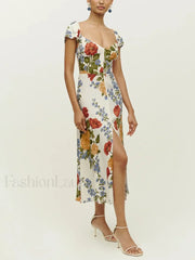 Short Sleeve Slit Floral Dress