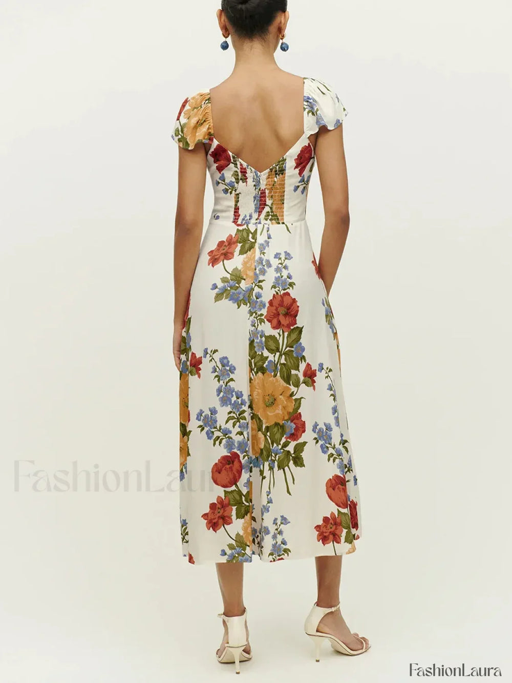Short Sleeve Slit Floral Dress