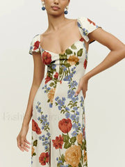 Short Sleeve Slit Floral Dress