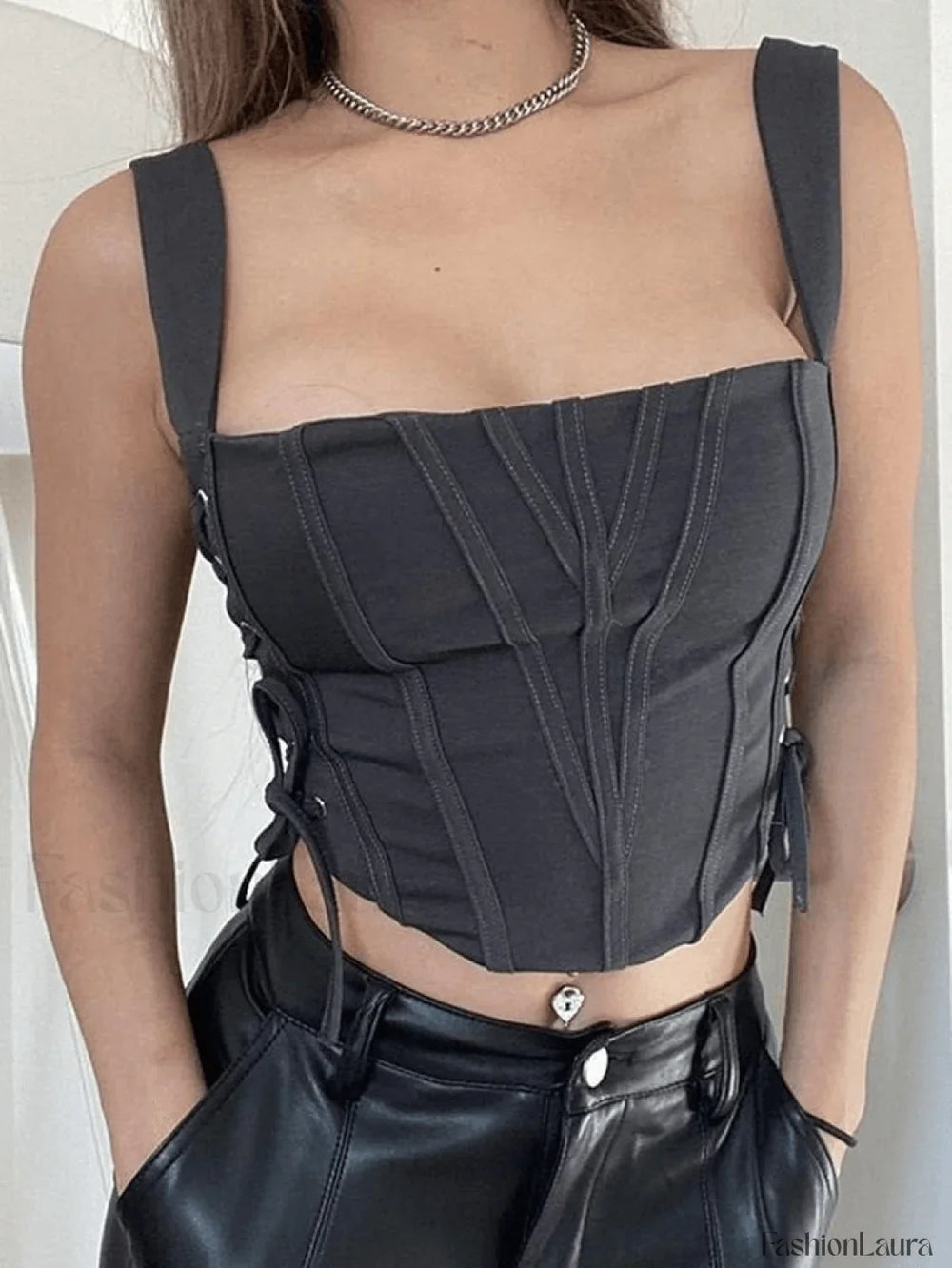 Side Lace Up Corset Top Tops&Tees