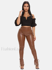 Side Slit PU Pants Coffee / M Pants