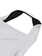 Silver Halter Cropped Tank Top Tops&Tees