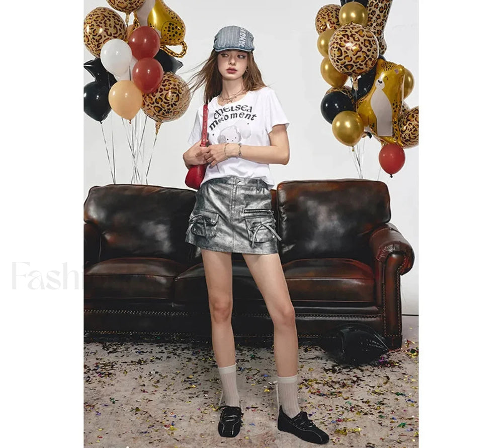 Silver Hip Hugging Female Design Skirt