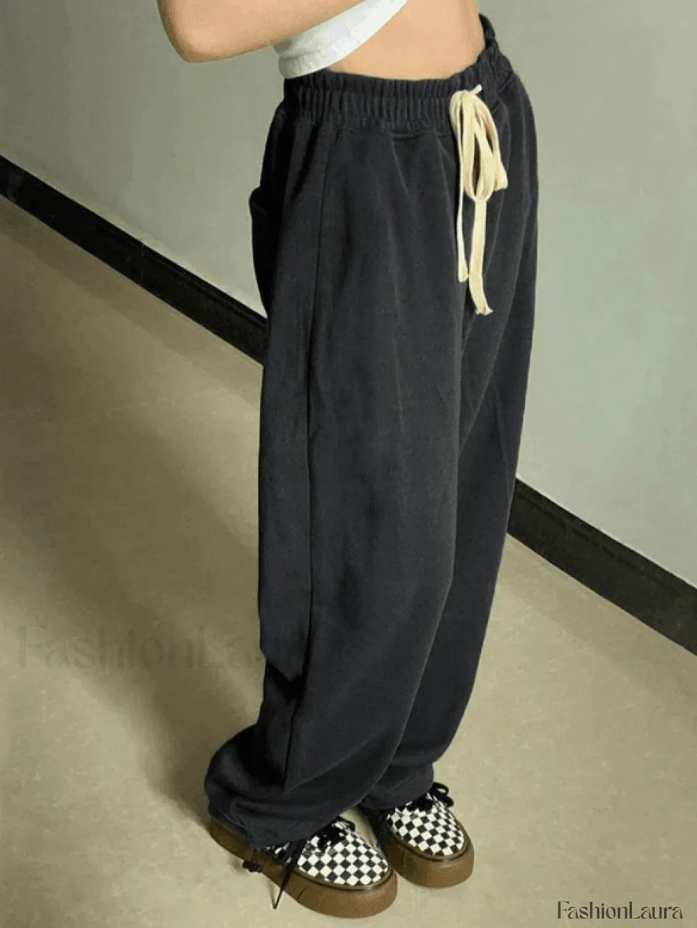 Simple Solid Color Baggy Sweatpants Gray / S Pants