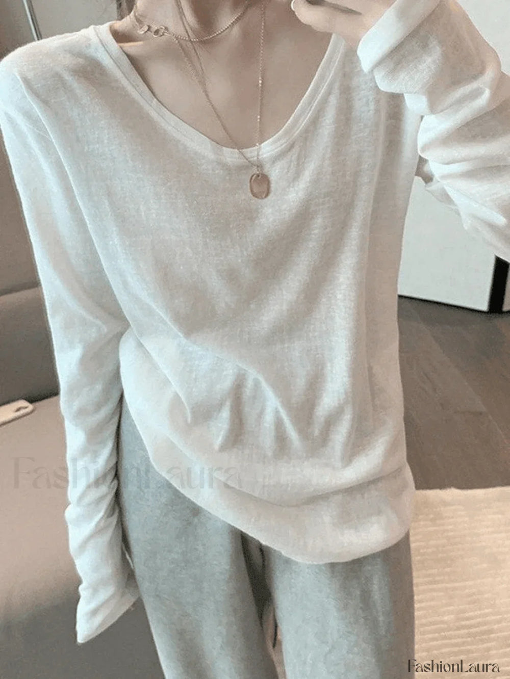 Simple Solid Color Long Sleeve Tee Tops&Tees