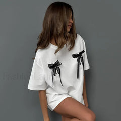 Simple Style Bow Cotton T Shirt