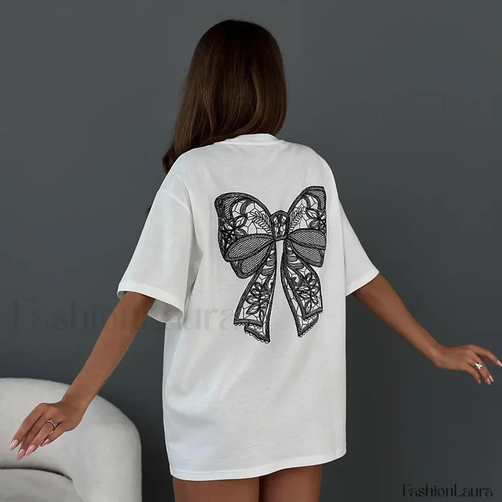 Simple Style Bow Cotton T Shirt