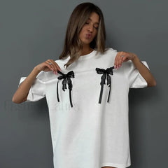 Simple Style Bow Cotton T Shirt