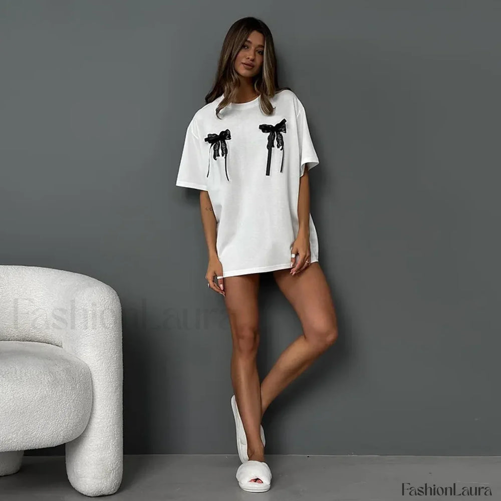 Simple Style Bow Cotton T Shirt