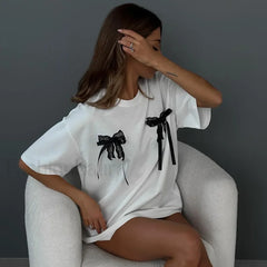 Simple Style Bow Cotton T Shirt