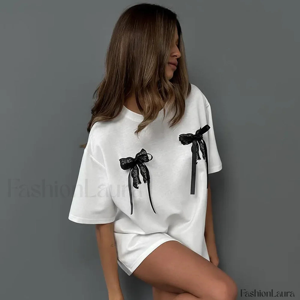 Simple Style Bow Cotton T Shirt