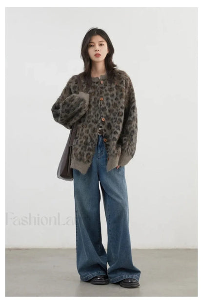 Single Breasted Leopard Print Cardigan