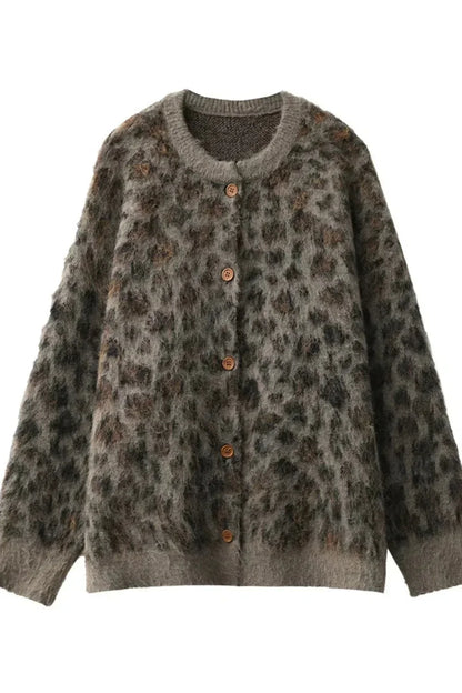 Single Breasted Leopard Print Cardigan Leopard / S