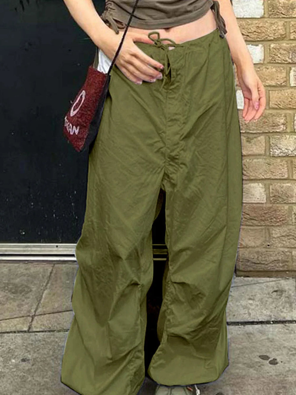 Size Friendly Low Waist Parachute Cargo Pants Cargo Pants