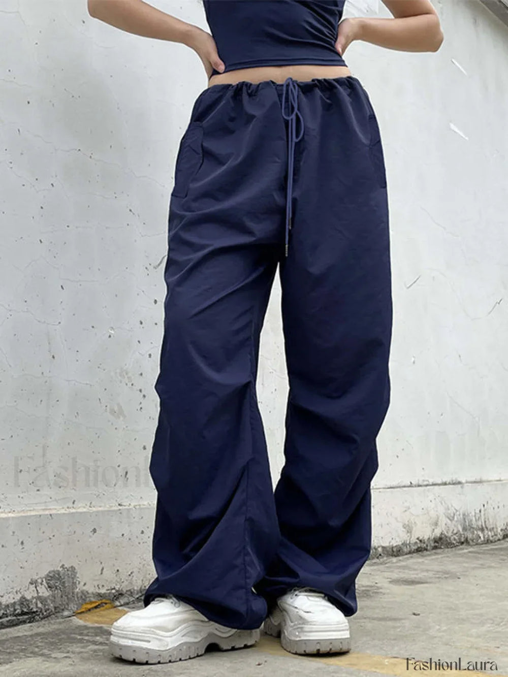Size Friendly Low Waist Parachute Cargo Pants Cargo Pants