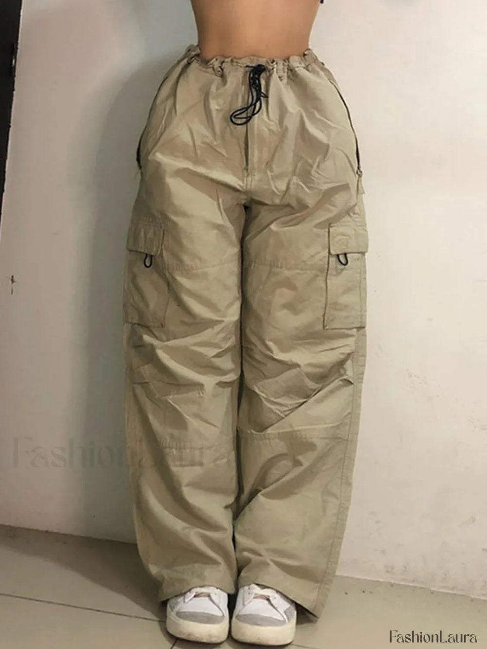 Size Friendly Low Waist Parachute Cargo Pants Apricot / XL Cargo Pants