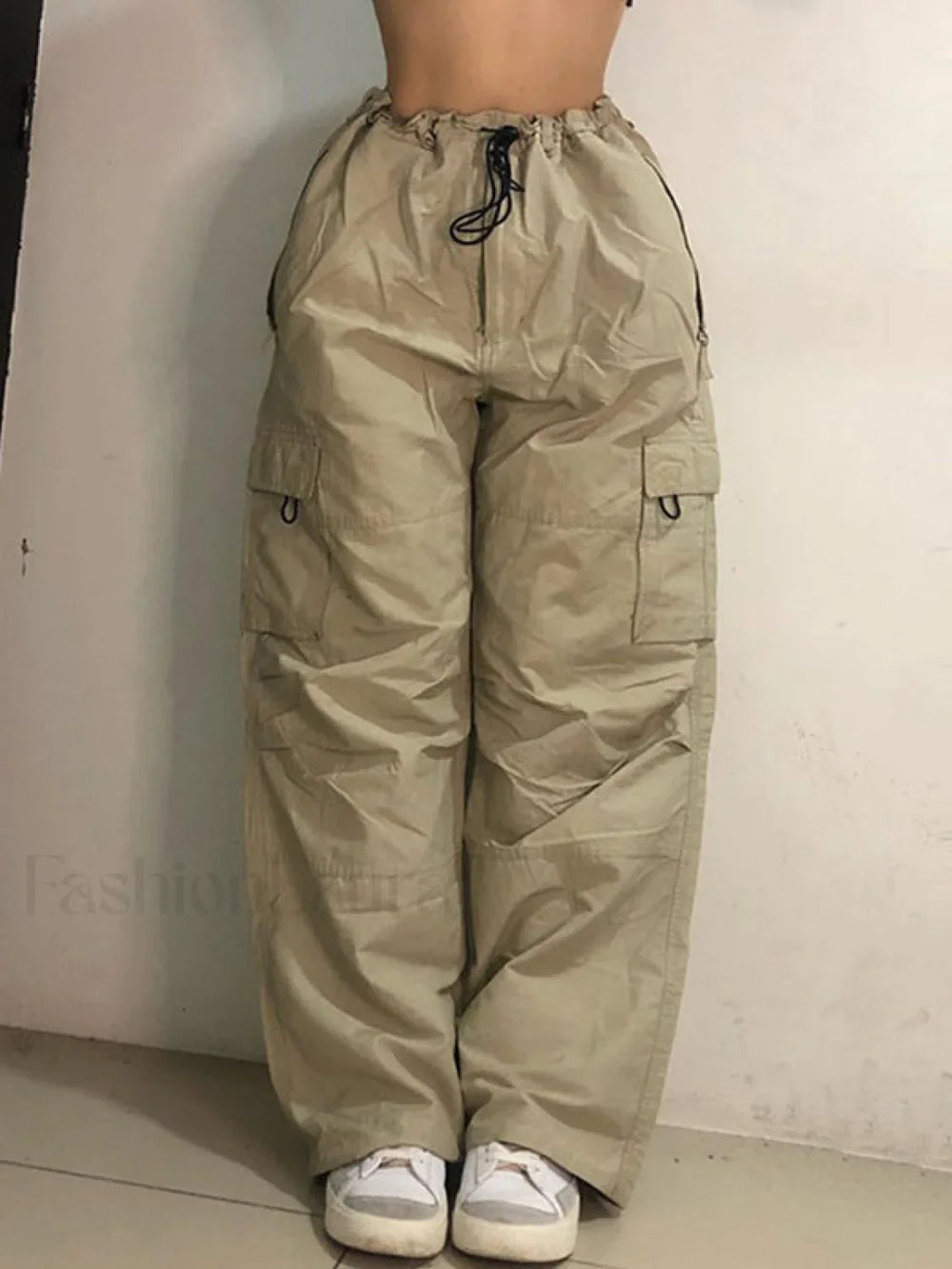 Size Friendly Low Waist Parachute Cargo Pants Apricot / XL Cargo Pants