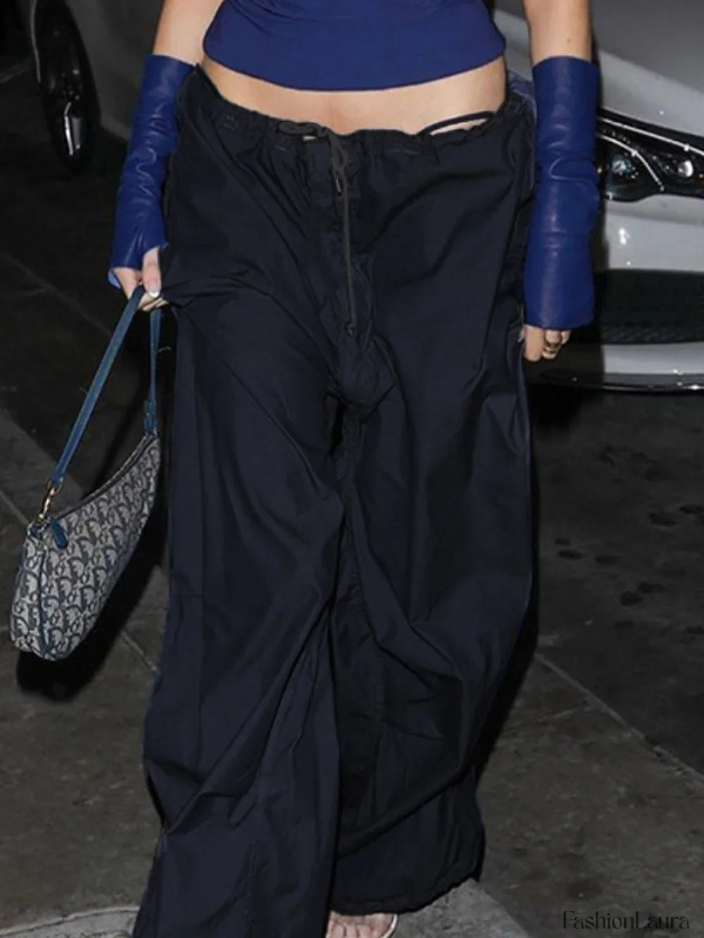 Size Friendly Low Waist Parachute Cargo Pants Black / S Cargo Pants