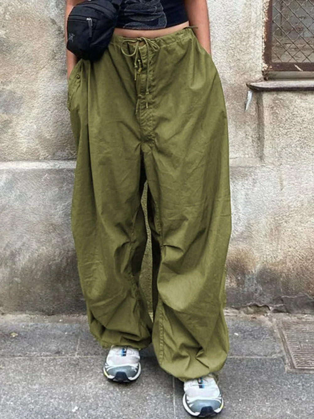 Size Friendly Low Waist Parachute Cargo Pants Chive / XL Cargo Pants
