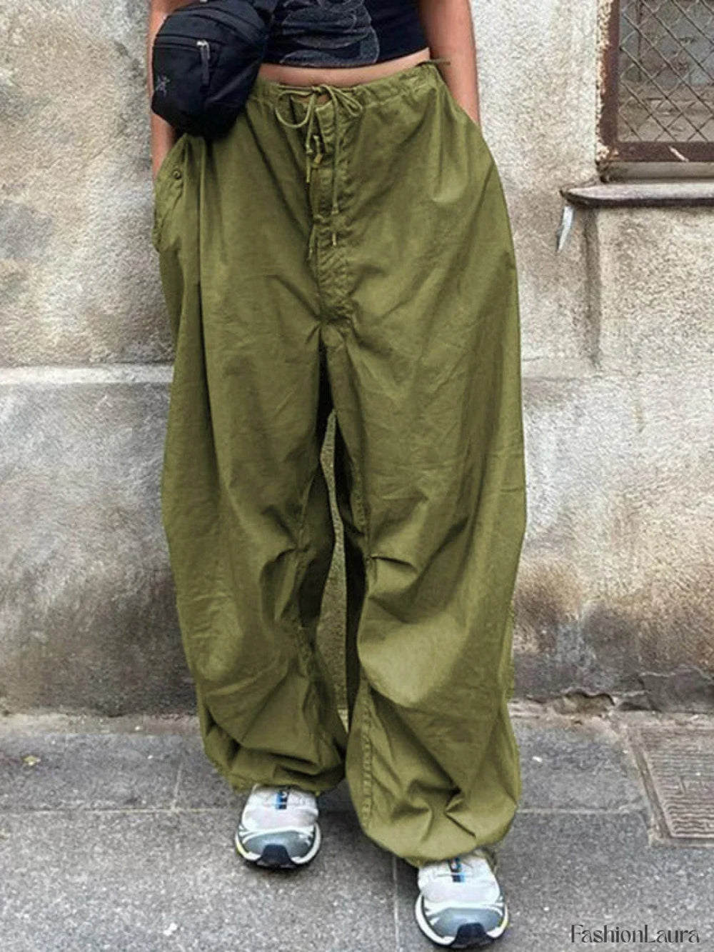Size Friendly Low Waist Parachute Cargo Pants Chive / XL Cargo Pants