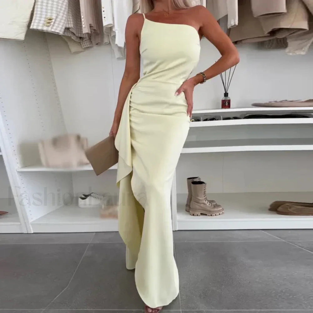 Skew Neck Wrap Split Maxi Dress 05 Light Yellow / S