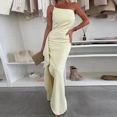 Skew Neck Wrap Split Maxi Dress 05 Light Yellow / S